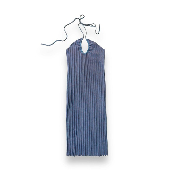 Paloma Wool Blue Jenny Ribbed Knit Halter Midi Dress Size XL‎ - Picture 1 of 7